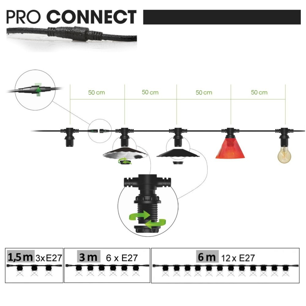 Guirlande 6m TEMPEST (Ampoules Incassables) 12xE27/G45 LED 1W - 1700K
