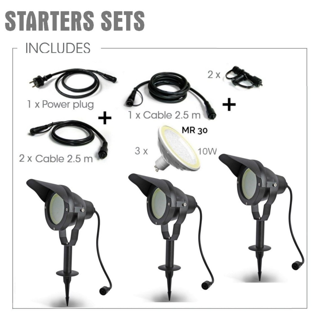 3636-Set3 - Kit 3 Projecteur Noir Alu TARGET 30 - 10W