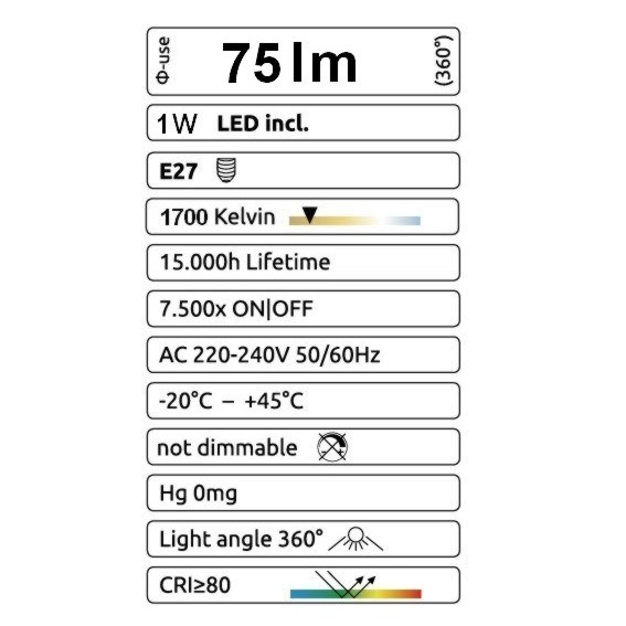 G11x6 - 6 Amp. Incassable E27/G55 Fil. LED 1W 1700K - Antic (Soit 2.95€/pc)