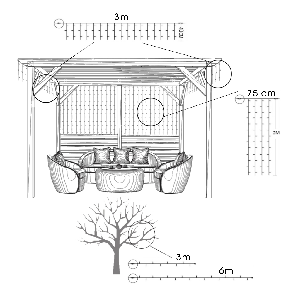 9510 - EXTENSION - Guirlande 30 LEDS (Fixe) - 3 m - Fil Noir - Blanc Chaud 2200°k