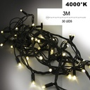 9512 - EXTENSION - Guirlande 30 LEDS (Flash) - 3 m - Fil Noir - Blanc Chaud 4000°K