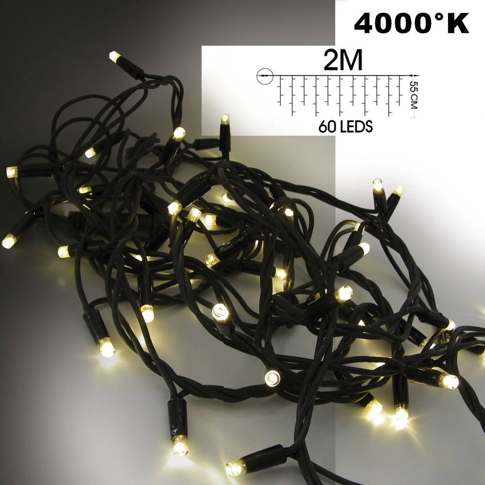 EXTENSION - Stalactite 60 LEDS (Flash) - L 2 m x H 55 cm -  Fil Noir - Blanc Chaud 4000°K