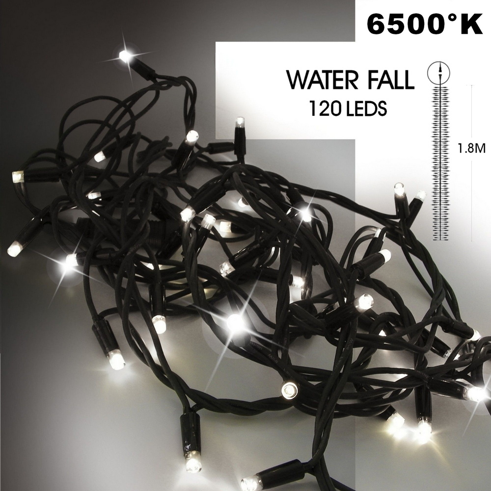 9573 - EXTENSION - Water Fall 120 LEDS (Progressif) - Ht. 1,80 m x 20 cm -  Fil Noir - Blanc Froid 6500°K