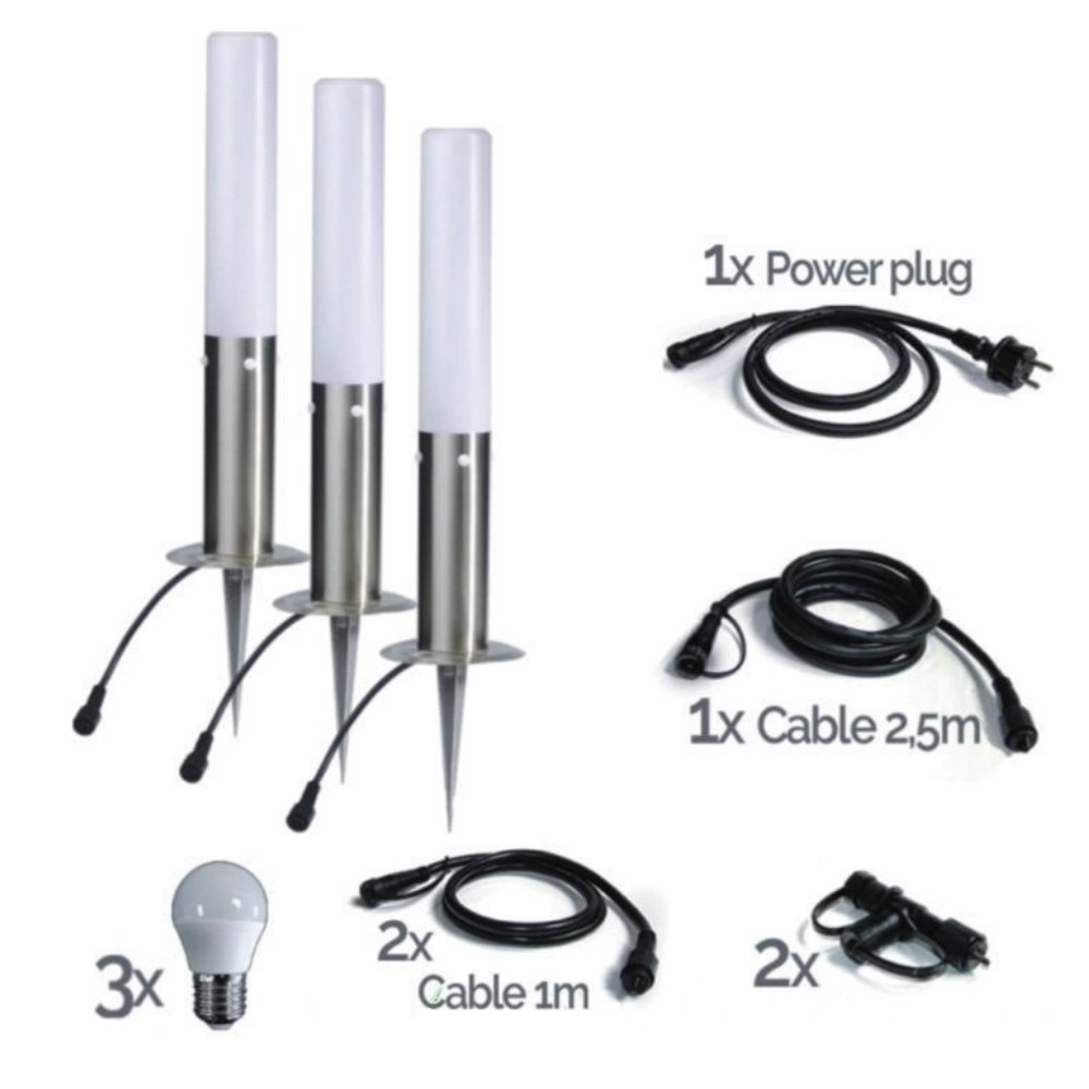 4213A-Set3 - 3 Bornes Inox à piquer LED