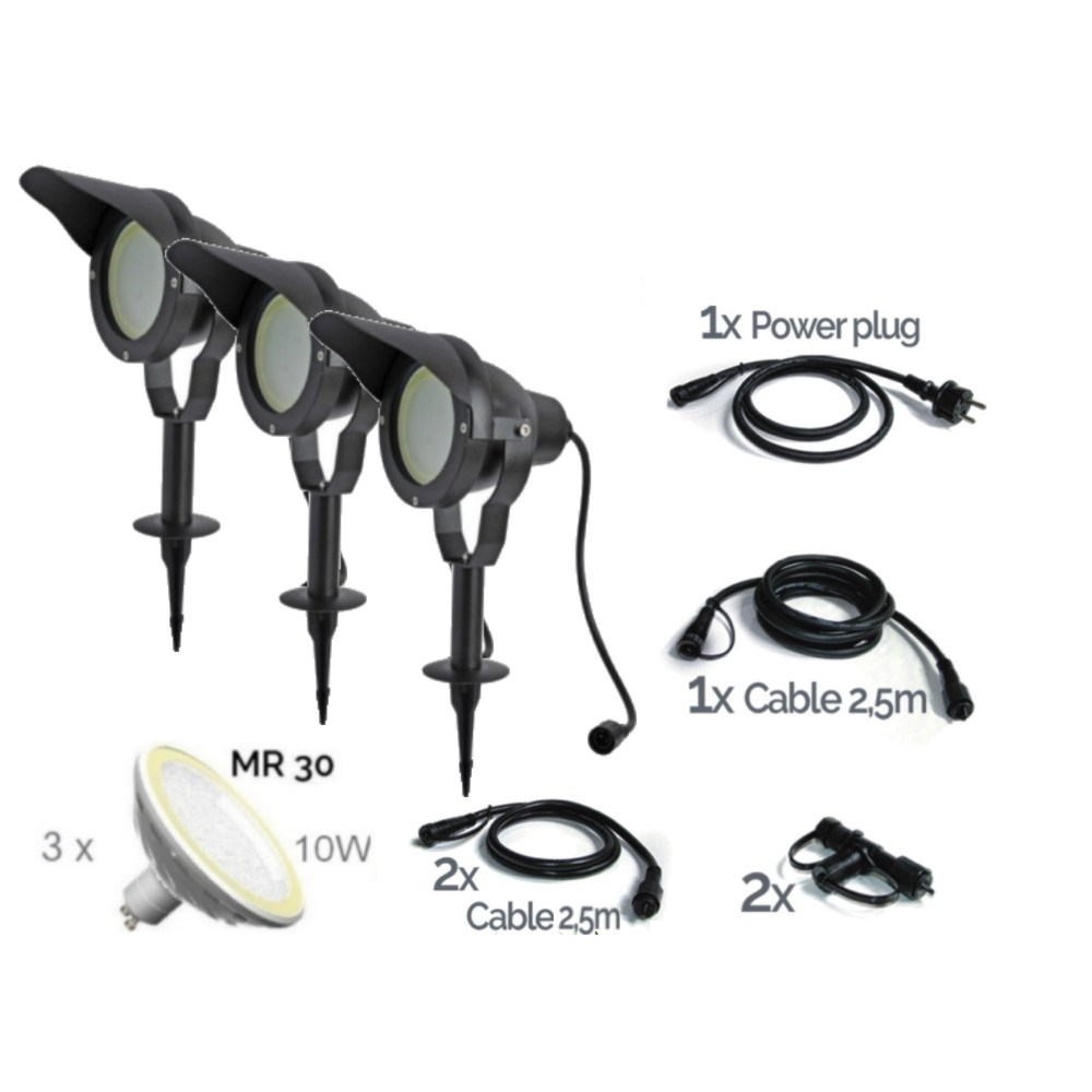 Z-3636-Set3 - JUEGO de 3 focos de aluminio negro TARGET 30 - 10 W
