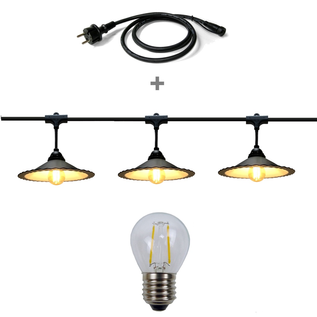 Guirlande 6m COUPELLE METAL (Ampoules Transp.) 8xE27 LED 2W - 3000K + prise