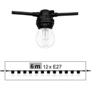 Guirlande 6,0 m - 12xE27, Raccordable jusqu'à 300m (Vendu sans ampoules)