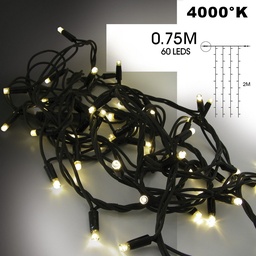 [9552] EXTENSION - Rideau long 60 LEDS (Flash) - Larg. 0,75m x Ht 200cm - Fil Noir - Blanc Chaud 4000°K