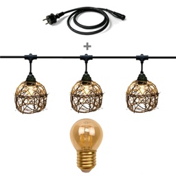 [8606-G33-60L-P] Guirlande 6m ROTIN NATUREL (Ampoules Antic) 8xE27 LED 2W -1700K + prise