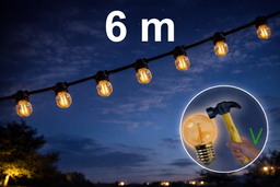 [8506-G11] Guirlande 6m TEMPEST (Ampoules Incassables) 12xE27/G45 LED 1W - 1700K