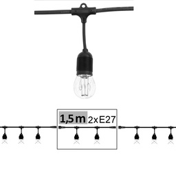 [G602] Guirlande BISTRO 1,5 m - 2xE27, Raccordable jusqu'à 300m (Vendu sans ampoules)G602 - EXTENSION - Guirlande BISTRO 1,5m 2xE27
