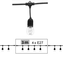 [G603] Guirlande BISTRO 3,0 m - 4xE27, Raccordable jusqu'à 300m (Vendu sans ampoules)