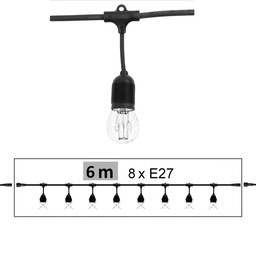 [G606] Guirlande BISTRO 6,0 m - 8xE27, Raccordable jusqu'à 300m (Vendu sans ampoules)