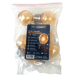 [G11x6] 6 Ampoules Incassable TEMPEST E27/G55 Fil. LED 1W 1700K - Antic (Soit 2.95€/pc)