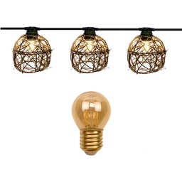 [8503-G33-60L] Guirlande 3m ROTIN NATUREL (Ampoules Antic) 6xE27/G45 LED 2W - 1700K