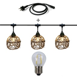 [8606-G33-60L] Guirlande 6m ROTIN NATUREL (Ampoules Antic) 8xE27 LED 2W - 1700K