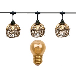 [8606-G33-60L] Guirlande 6m ROTIN NATUREL (Ampoules Antic) 8xE27 LED 2W - 1700K