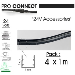 [F630] Profil Alu Noir Flex(+&-) pour Bandeaux Led (4x1m+Jonctions) (copie)